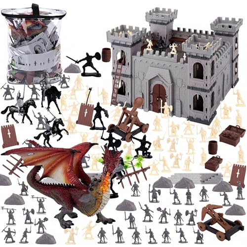 LovesTown 275PCS Medieval Dragon Set with Castle, Knights Warrior Figures