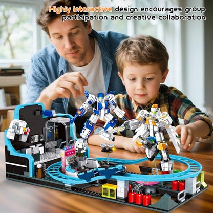 Robot Space Roller Coaster Building Toy for Kids,1293 Pieces Roller Coaster Amusement Park Block Building Set, Interactive Space Station Construction Kit Birthday Gift for Boys & Girls (Age 6+)