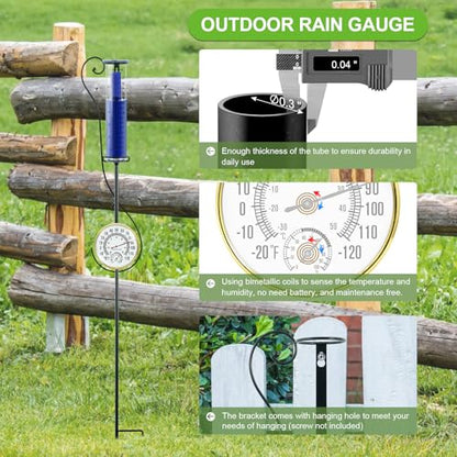 Circrane Rain Gauge Outdoor,Accurate Measure Tube with Metal Stake, Easy to Read Large Number for Backyard