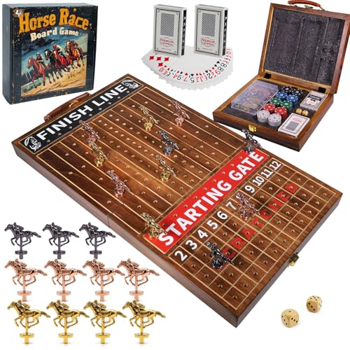 Horse Race Board Game Foldable Solid Wood Horse Racing Game - color: Large Folding Box-burnt