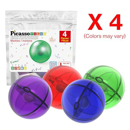 PicassoTiles 4pc Marbles for Magnetic Block Tiles Marble Run Race Track Magnet Building Tile Blocks Racetrack Maze Construction Toys Creative Toy Girls Boys 3 and Up Early Education STEM Learning Kit - style: 4pc Marbles