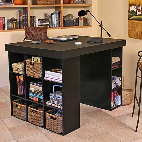 Project Center Desk with Bookcase and 3 Bin Cabinet-Black - color: Black