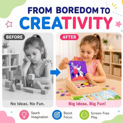 Magnetic Pattern Blocks Wooden Shape Puzzles for Kids Early STEM Learning