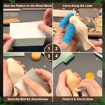 Wood Carving Kit, 13Pcs Whittling Kit with Carving Knives for Beginners - color: Bird Wood Carving Kit