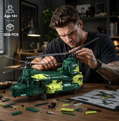Military Helicopter Building Blocks Set, 1826 PCS, Age 14+ - color: Green