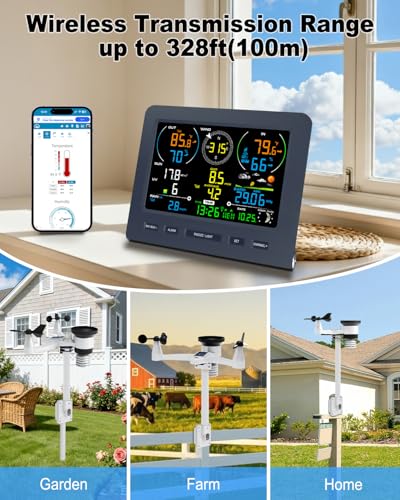 Urageuxy 7-in-1 Wireless Weather Station with Outdoor Sensor, WiFi Indoor Outdoor Weather Stations, Rain Gauge, Anemometer, Temperature, Humidity, UV, Barometric Pressure for Home Garden