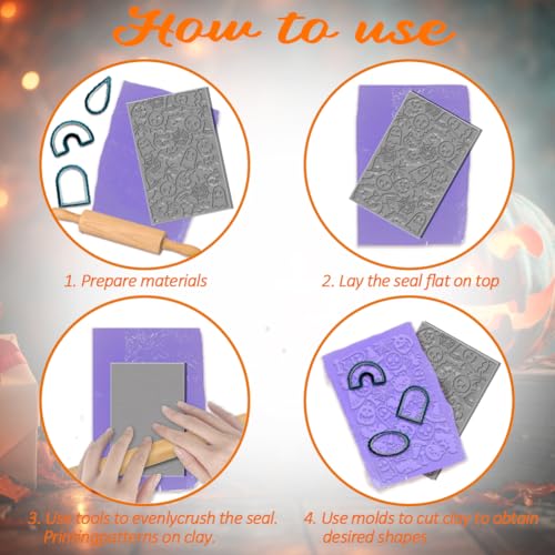 4PCS Halloween Polymer Clay Texture Sheets Set for Using with Clay Cutters, Pumpkins Clay Texture Mats, Jewelry Making DIY Halloween Craft Tools - style: Halloween Theme-4pcs