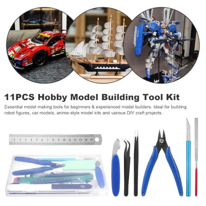 Fippy 11PCS Model Kit Tools, Hobby Model Building Tools, Model Making Tools Kit for Car Model Assembling, Building and Repairing - style: Set A