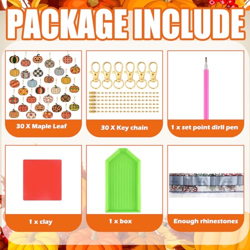 WILLBOND 30 Pcs Halloween Pumpkin Diamond Art Keychains Kits for Beginner - color: Pumpkin