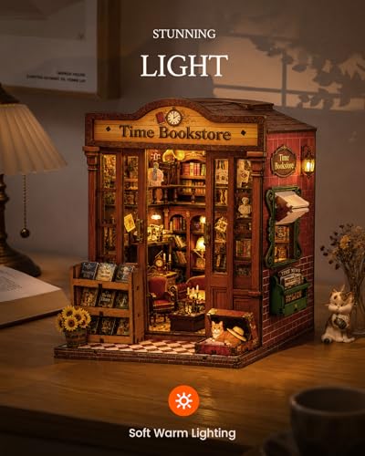 Book Nook Kit DIY Miniature House Kit for Adults, Timeless Library Mini Dollhouse with Furniture & LED Lights, 3D Wooden Puzzle Bookshelf Insert Decor, Creative Gift for Teens, Family & Friends - style: Timeless Library