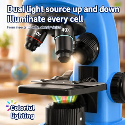 Kids Microscope,40-1600x Microscope Kit for Kids Beginners Children,STEM Kit,Prepared Slides,LED Light and Configured Various Operating Tools- Science Experiment Toy for Kids Ages 6-12