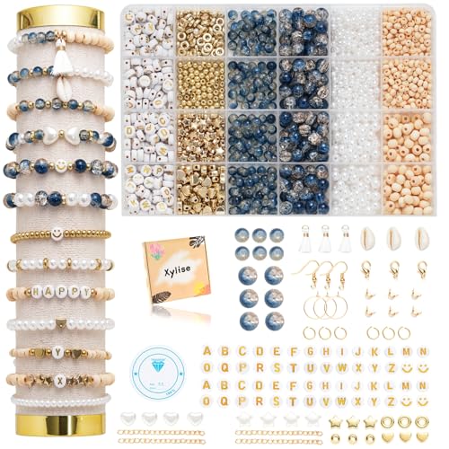 Xylise 6mm/8mm Crackle Glass Beads Bracelet Making Kit Crystal Glass Beads Jewelry Making Kit, Friendship Bracelet kit for DIY Crafts Gifts - color: Two-tone blue
