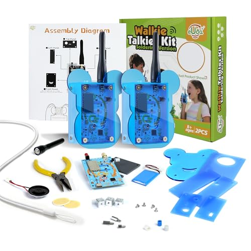 eUda+ STEM Walkie-Talkies Kit Stem Toys for Ages 8-13-15-18+ Building Toys for Boys Age 8-12-14-16-17+ Science Experiments for Kids 9-12 DIY Kits for Kids Teenage Girl Gifts (Assembly Version, BTB) - size: Assembly Version, Bear-Transparent Blue (BTB)