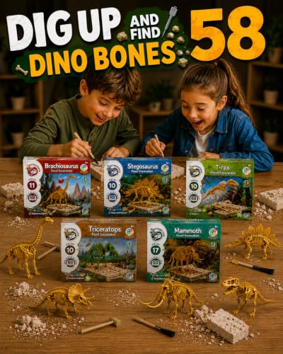 Science4you Dinosaur Excavation Kit Bundle – 5 Fossil Dig Kits for Kids, T-Rex, Triceratops, Stegosaurus, Brachiosaurus and Mammoth, STEM Science Toy, Archaeology Gift for Kids