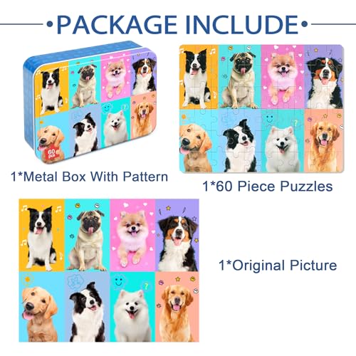 LELEMON Puzzles for Kids Ages 4-6,60 Piece Puzzles for Kids in Metal Box - color: Lovely Dog