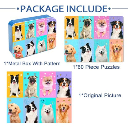 LELEMON Puzzles for Kids Ages 4-6,60 Piece Puzzles for Kids in Metal Box - color: Lovely Dog