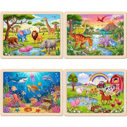 Puzzles for Kids Ages 4-6, 4 x 24 PCs Animals Wooden Puzzles - color: Dinosaur+forest+marine+farm