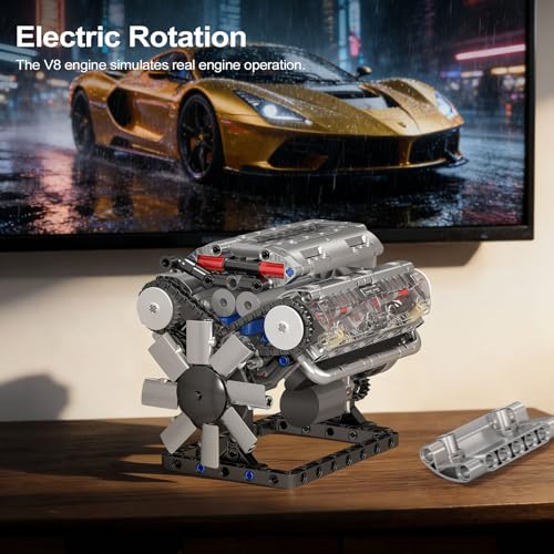 Mould King 10088 V8 Engine Model Kit - 535 Pcs to Build Your Own Mini Engine that Works, DIY STEM Mechanic Engineering Construction Set, Hobby Building Blocks Kit for Adults