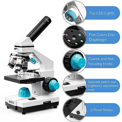 HSL 40X-2000X Monocular Compound Microscope Kit for Students Adults,Dual LED Powerful Biological Microscopes Set for Laboratory School Education Science Beginner 1000x 2000x