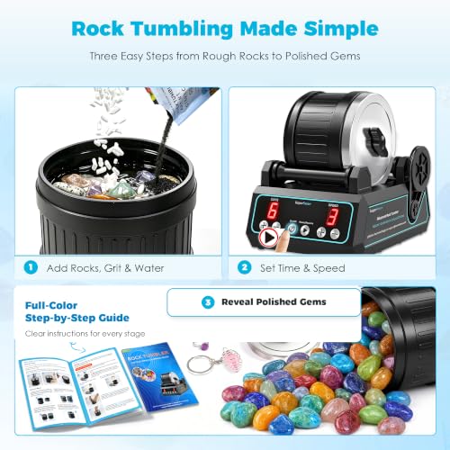 KomeStone K1 Pro Quiet Brushless Rock Tumbler Kit for Adults & Hobbyists - color: Blue Border