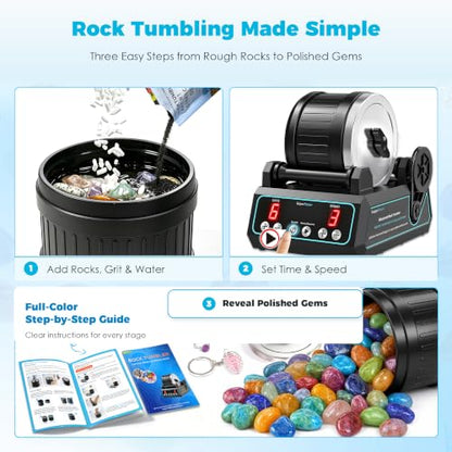 KomeStone K1 Pro Quiet Brushless Rock Tumbler Kit for Adults & Hobbyists - color: Blue Border