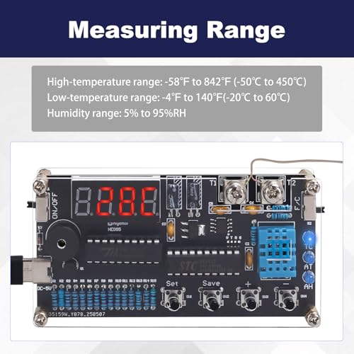 Thermocouple Thermometer DIY Kit, DC 4.5-5V Digital Temperature Humidity Sensor Soldering Project with High Low Temperature Warning -58℉ to 842℉ Thermocouple Soldering Kit for Back to School Education