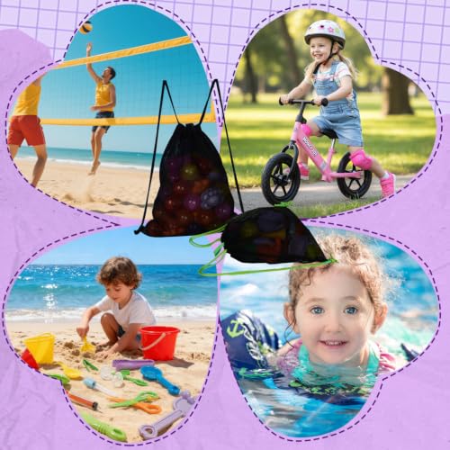 MUYIZI Beach Toy Bag 2 Pack, Mesh Drawstring Backpack for Kids and Adults - Quick Dry Sand Free Mesh Beach Bag, Portable Sand Toy Backpack, Sea Shell Bags, Shelling Collecting Tools, Bags Only (Black) - color: Black