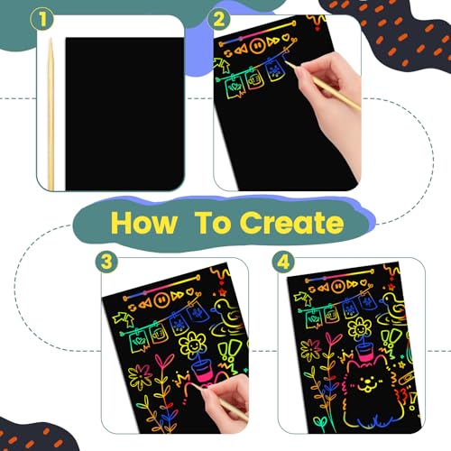 Cityrosy Rainbow Scratch Art Paper Sets Arts Crafts Supplies for Kid160 Pcs - color: Rainbow（S-160pcs）