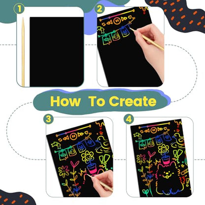 Cityrosy Rainbow Scratch Art Paper Sets Arts Crafts Supplies for Kid160 Pcs - color: Rainbow（S-160pcs）