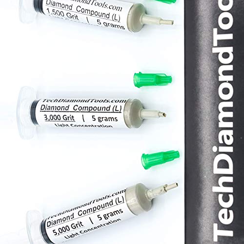 TechDiamondTools Diamond Polishing Paste Kit — 3 Grits (1500, 3000, 5000) | USA Made | Oil-Based Syringes | Progressive Polishing Set for Metal, Glass, Gemstone, Knife, Jewelry | 10% Diamond Powder - size: 1500 3000 5000 Grit, style: Light 10% concentrati