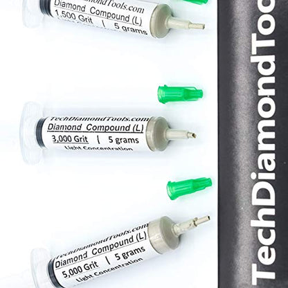 TechDiamondTools Diamond Polishing Paste Kit — 3 Grits (1500, 3000, 5000) | USA Made | Oil-Based Syringes | Progressive Polishing Set for Metal, Glass, Gemstone, Knife, Jewelry | 10% Diamond Powder - size: 1500 3000 5000 Grit, style: Light 10% concentrati