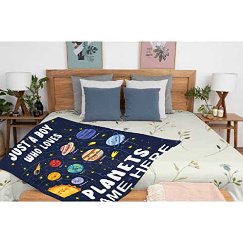 Just A Boy Who Loves Planets Solar System Space Throw Blanket Fannel Fleece Super Soft Funny Blanket Travel Throw Blanket for Bed Couch Sofa Custom Name - color: Just a Boy Who Loves Planets Solar System Space, size: Custom Name