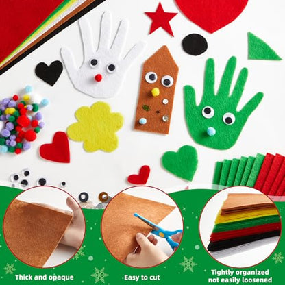 gisgfim 42Pcs Christmas Felt Fabric Sheets 8 x 12 Inch Red Green Black Assorted Soft Thick Felt Pack with Wiggle Google Eyes Pom Poms Glitter Patchwork Craft for DIY Sewing Creative Art Project Decor - style: Christmas Series