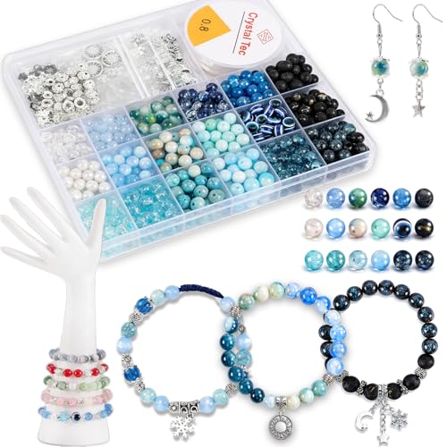 Tunmiok Glass Beads for Bracelets Making Kit, Jewelry Making Supplies with Charms, Crystal String, Spacer Beads, DIY Bracelet Necklace Craft Kit for Adults (Blue) - color: Blue
