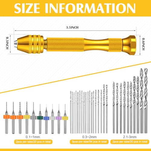 Vinsot 95 Pcs Micro Drill Bits Set with Pin Vise Hand Drill, Gold - color: Gold