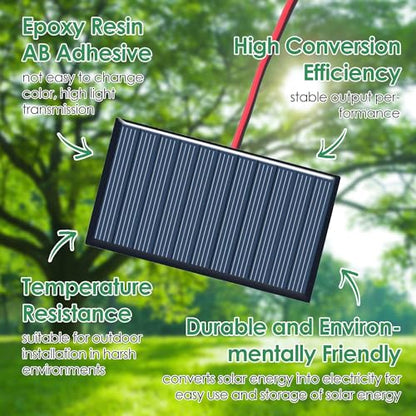 2 Pcs Small Solar Panels,Mini Polycrystalline Solar Cells with Wires,0.3W 5V 60MA,Epoxy Plate Electric Toy Materials for Solar Light Phone Charger Flashlight