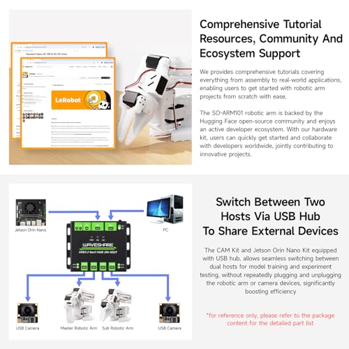 KLAYERS SO-ARM101 SE Open-Source 6-Axis Robotic Arm,A Complete All-in-One kit,Native Support for Hugging Face LeRobot, High-Torque Bus Servo, Photosensitive Resin 3D-Printed Parts,Come with Camera