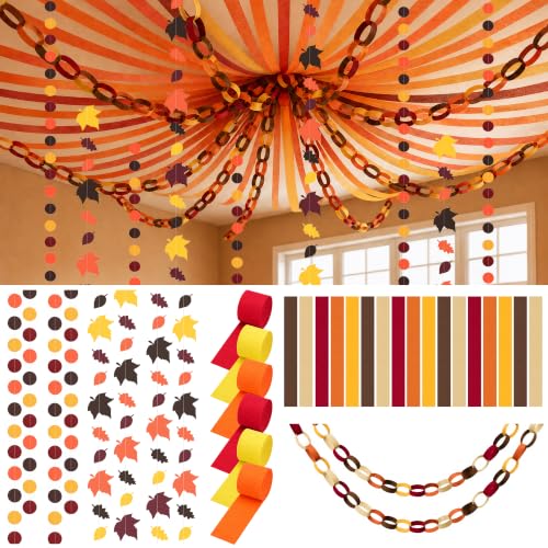 500 Sheets Thanksgiving Paper Chain Strips and Maple Leaf Garland Set - color: Thanksgiving-500pc