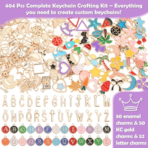 selizo 404Pcs Charms Lip Gloss Keychain Making Kit, DIY Craft Supplies with Charms, Key Chain Hooks, Jump Rings, Lobster Clasps, Chains, Jewelry Making Kit for Custom Keychains, Bags, Valentines Gifts - color: Gold-404Pcs Kit