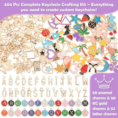 selizo 404Pcs Charms Lip Gloss Keychain Making Kit, DIY Craft Supplies with Charms, Key Chain Hooks, Jump Rings, Lobster Clasps, Chains, Jewelry Making Kit for Custom Keychains, Bags, Valentines Gifts - color: Gold-404Pcs Kit