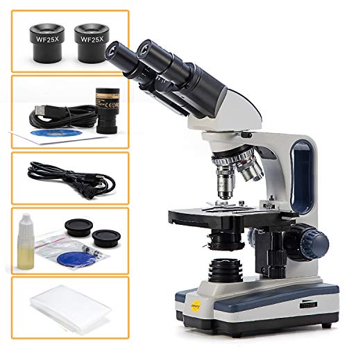 Swift Binocular Compound Microscope SW350B, 40X-2500X Magnification,Siedentopf Head,Research-Grade,Two-Layer Mechanical Stage,1.3mp Camera and Software Windows and Mac Compatible - style: SW350B+1.3MP Camera