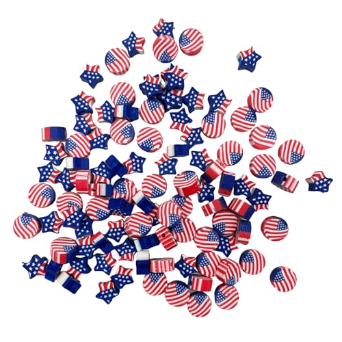 100 Pcs Patriotic Polymer Clay Beads 4th of July Mixed Heishi Spacer Beads Supplies for DIY Bracelet Earring Necklace Jewelry Making (American Flag) - color: American Flag