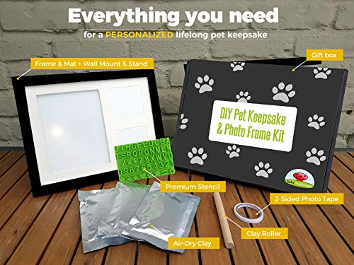 Ultimate Dog or Cat Pet Pawprint Keepsake Kit & Wood Picture Frame - Personalized Gift for Pet Lovers and Memorials (Black) - color: Black
