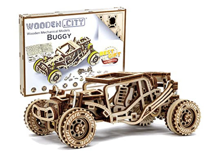 WOODEN.CITY Buggy 3D Wooden Puzzles for Adults – Build Your Own Buggy with Rubber‑Band Motor – Self‑Assembly Model, DIY Gift – Laser‑Cut Wooden 3D Model for Display and Home Décor