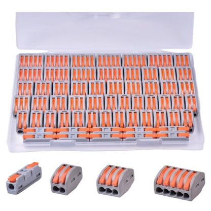 60PCS AVARBUVO Lever Wire Connectors, Quick Wire Connectors Push-in, 2/3/5 Port Combination Kit with 1 in 1 Out Inline Terminals for Splicing 28-12 AWG - size: 60PCS