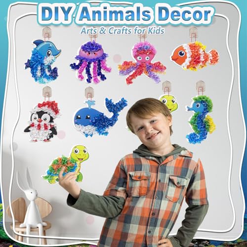 JRD&BS WINL Magical Ocean Animal Poke Art - Dolphin, Jellyfish, Seahorse, Turtle, Octopus, No-Mess Craft Kit for Kids 4-9,Marine Biology Learning Toy, Creative Gift for Preschoolers - style: marine life