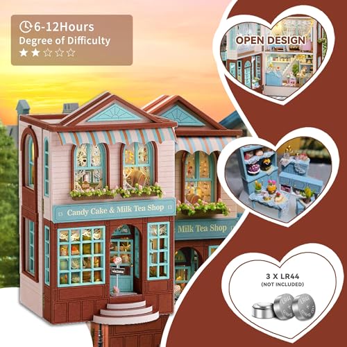 Flever Dollhouse Miniature DIY House Kit Creative Room with Furniture for Romantic Valentine's Gift (Manxing Dessert Shop) - color: Manxing Dessert Shop
