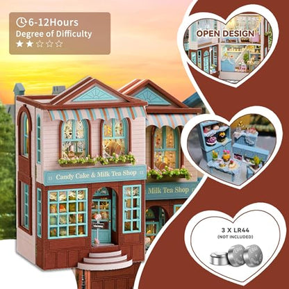 Flever Dollhouse Miniature DIY House Kit Creative Room with Furniture for Romantic Valentine's Gift (Manxing Dessert Shop) - color: Manxing Dessert Shop