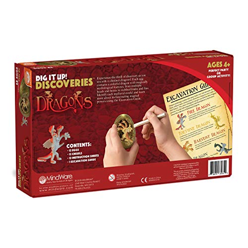 MindWare Dig It Up! Discoveries Dragon Eggs Dig Kit - Includes 12 Dragon Eggs with Toys Inside, Chisel Tools, Instruction Sheets & Excavation Guidebook