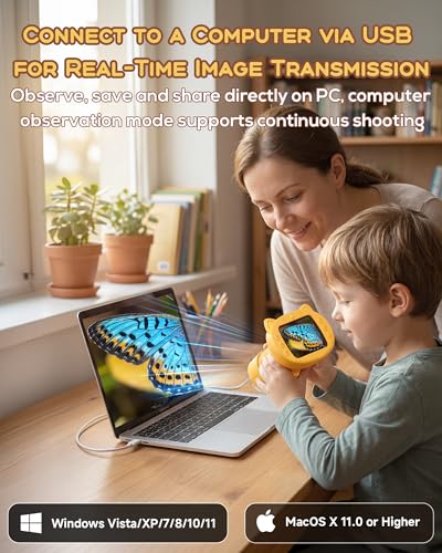 1000X Digital Microscope for Kids Handheld, 4K 2.4" IPS Screen Portable Mini Pocket Microscope 2MP Camera, STEM Educational Toy Birthday for Boys Girls Ages 3-6 6-12,Yellow - color: yellow